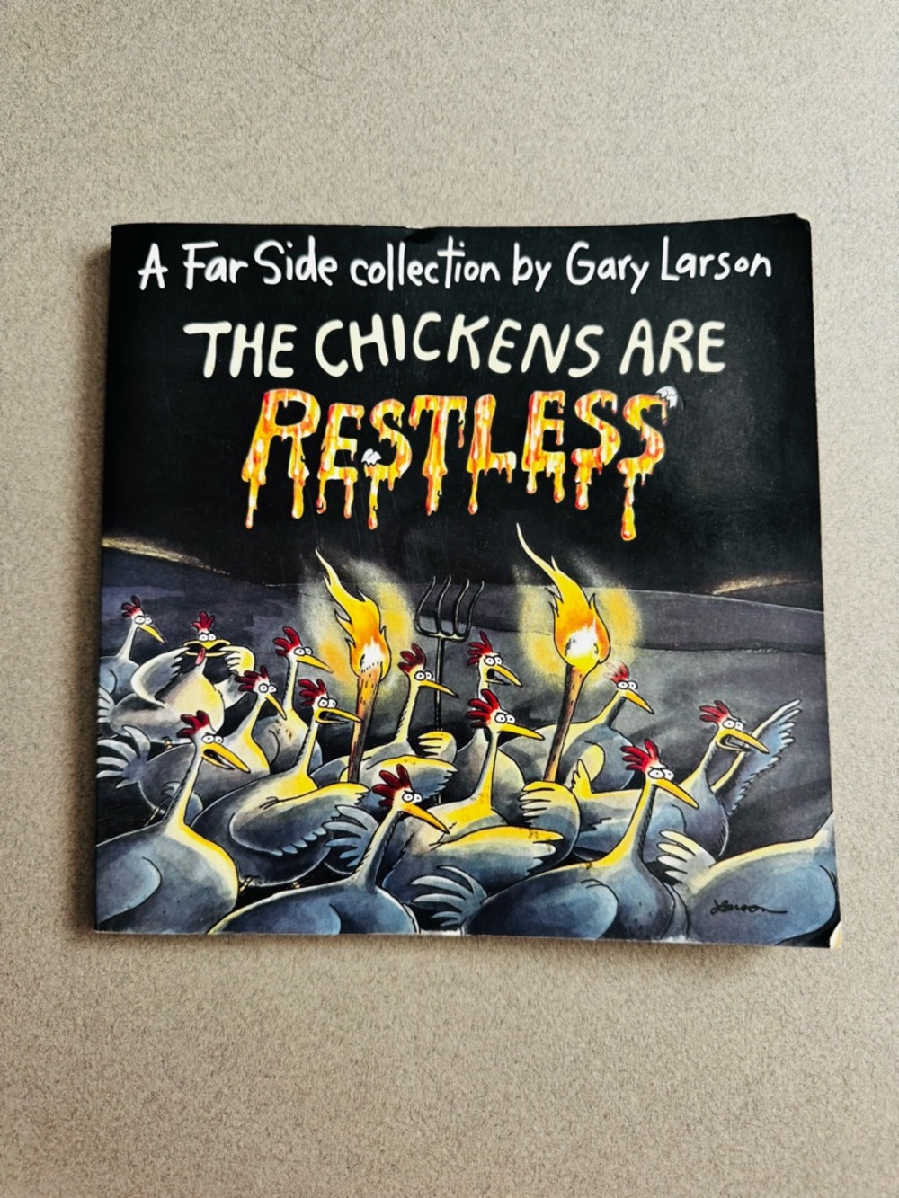 VTG Far Side coffee table book, The Chickens Are Restless, c 1993, USED
